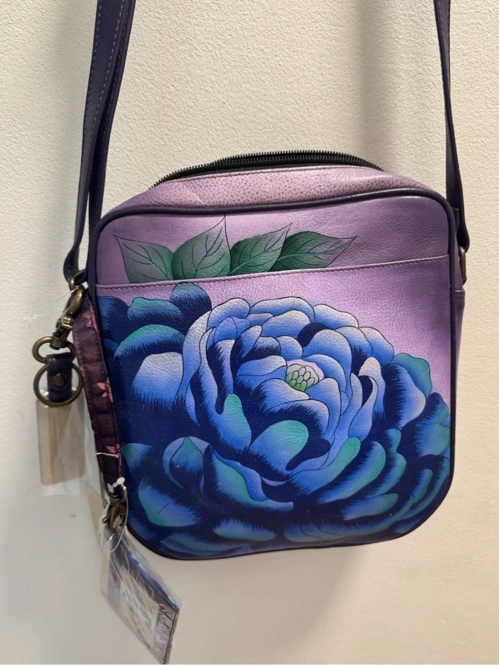 NWT Anna by Anuschka 7395 Leather Crossbody Precious Peony Eggplant Rare Retired